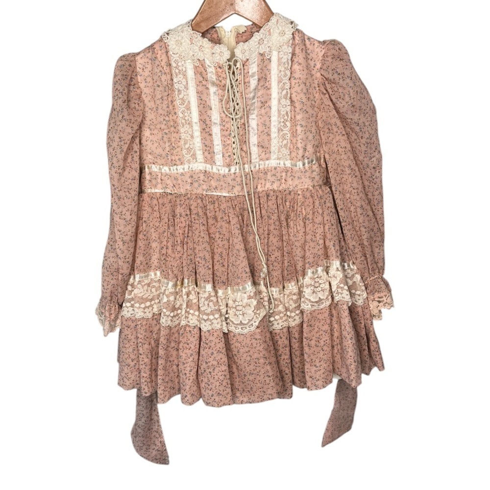 Handmade Vintage 80s Gunne Sax Style Pink Calico Prairie Dress